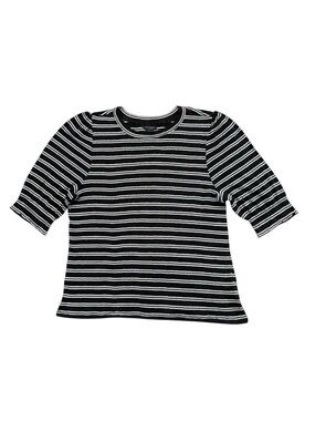 Lucky Brand Striped Puff Sleeve Tee XL Black White Breton Crew Neck Ribbed Top